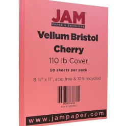 JAM Paper Card Stock<Vellum Bristol Cardstock Paper, 110 lbs., 8.5" x 11", Cherry Red, 50 Sheets/Pack (16932845)