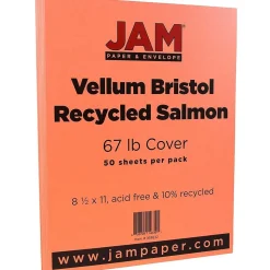 JAM Paper Card Stock<Vellum Bristol 67 lb. Cardstock Paper, 8.5" x 11", Salmon Pink, 50 Sheets/Pack (169832)
