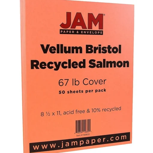 JAM Paper Card Stock<Vellum Bristol 67 lb. Cardstock Paper, 8.5" x 11", Salmon Pink, 50 Sheets/Pack (169832)