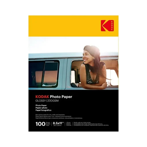 Kodak Photo Paper<Glossy Photo Paper, 8.5" x 11", 100 Sheets/Pack (41183)