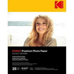 Kodak Photo Paper<Premium Photo Paper Glossy Photo Paper, 8.5" x 11", 25 Sheets/Pack (41173)