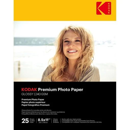 Kodak Photo Paper<Premium Photo Paper Glossy Photo Paper, 8.5" x 11", 25 Sheets/Pack (41173)