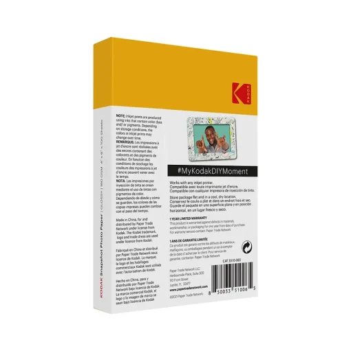Kodak Photo Paper<Snapshot Glossy Photo Paper, 4" x 6", 100 Sheets/Pack (41305)
