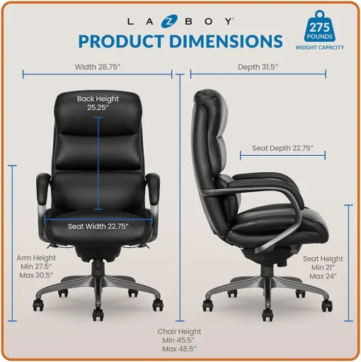 La-Z-Boy Office Chairs<Aberdeen Bonded Leather Computer and Desk Chair, Black (51545-BLK)