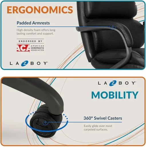 La-Z-Boy Office Chairs<Aberdeen Bonded Leather Computer and Desk Chair, Black (51545-BLK)