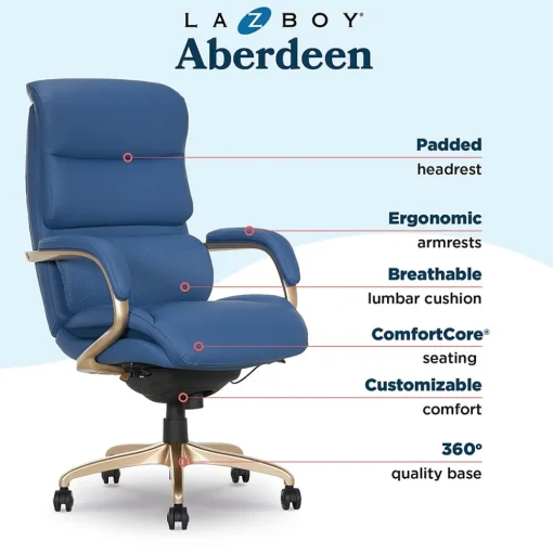 La-Z-Boy Office Chairs<Aberdeen Ergonomic Bonded Leather Swivel Executive Chair, Blue (51545-BLU)