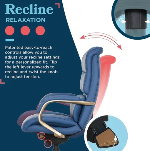 La-Z-Boy Office Chairs<Aberdeen Ergonomic Bonded Leather Swivel Executive Chair, Blue (51545-BLU)