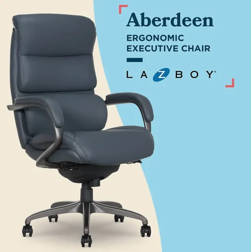 La-Z-Boy Office Chairs<Aberdeen Ergonomic Bonded Leather Swivel Executive Chair, Dark Blue (51545-DBLU)
