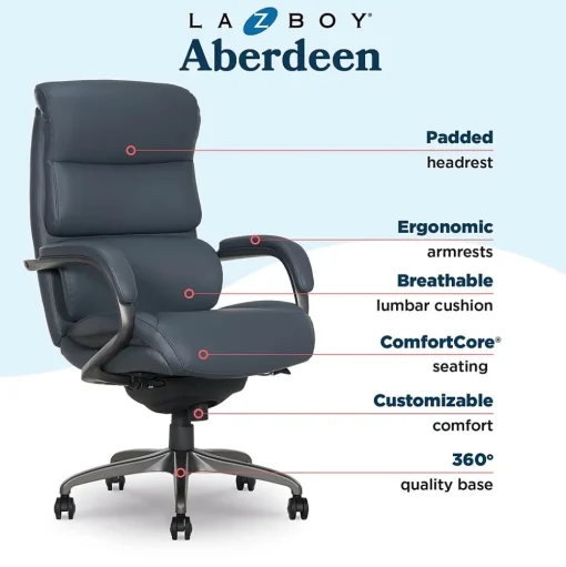 La-Z-Boy Office Chairs<Aberdeen Ergonomic Bonded Leather Swivel Executive Chair, Dark Blue (51545-DBLU)