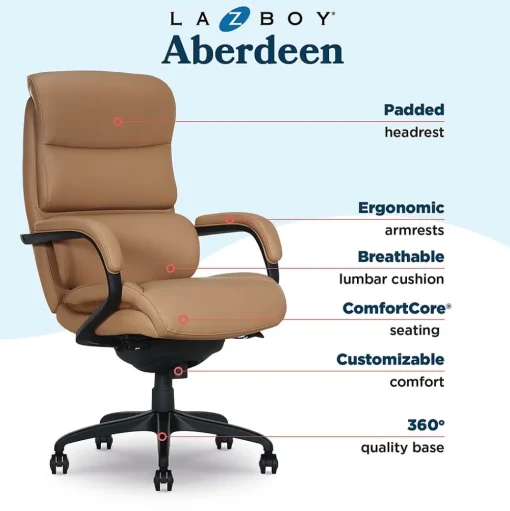 La-Z-Boy Office Chairs<Aberdeen Ergonomic Bonded Leather Swivel Executive Chair, Tan (51545-TAN)