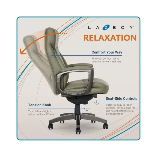 La-Z-Boy Office Chairs<Arcadian Ergonomic Bonded Leather Swivel Executive Chair, Olive (60008-OLV)