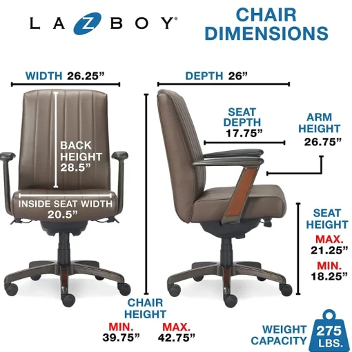 La-Z-Boy Office Chairs<Bennett Ergonomic Faux Leather Swivel Executive Chair, Brown (CHR10082C)
