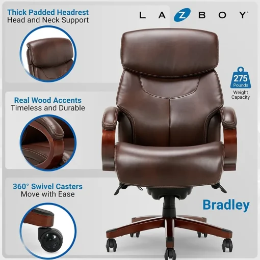 La-Z-Boy Ergonomic Chairs<Bradley Bonded Leather Executive Chair, Roasted Chestnut (44762)
