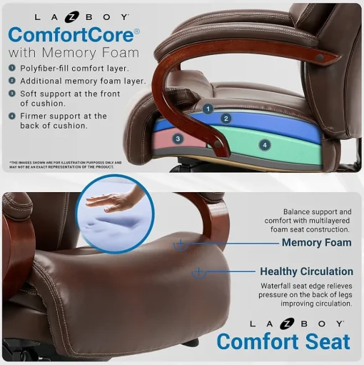 La-Z-Boy Ergonomic Chairs<Bradley Bonded Leather Executive Chair, Roasted Chestnut (44762)