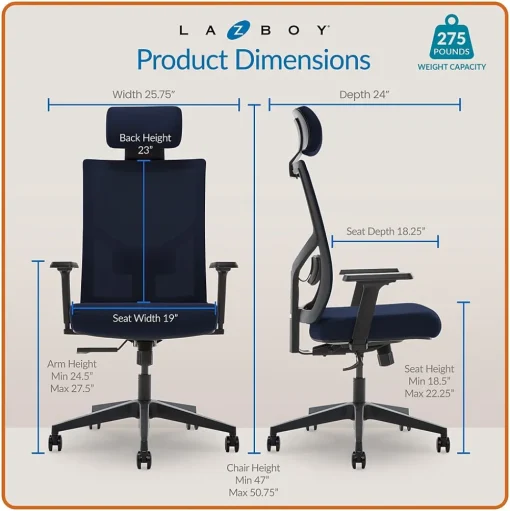 La-Z-Boy Office Chairs<Mesh Swivel Executive Chair, Navy (51489-NVY)