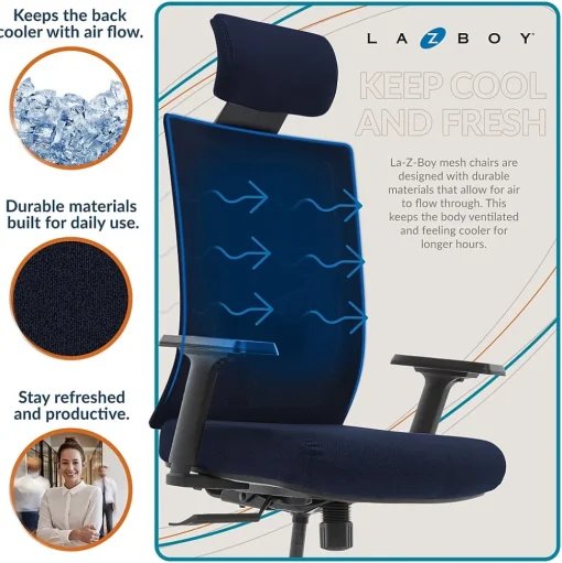 La-Z-Boy Office Chairs<Mesh Swivel Executive Chair, Navy (51489-NVY)