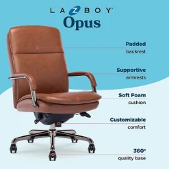 La-Z-Boy Office Chairs<Opus Ergonomic Bonded Leather Swivel Executive Chair, Cognac and Graphite (CCHR10015C)