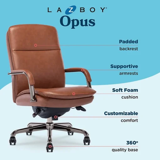La-Z-Boy Office Chairs<Opus Ergonomic Bonded Leather Swivel Executive Chair, Cognac and Graphite (CCHR10015C)