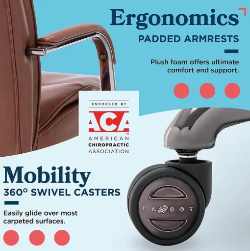 La-Z-Boy Office Chairs<Opus Ergonomic Bonded Leather Swivel Executive Chair, Cognac and Graphite (CCHR10015C)