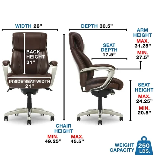La-Z-Boy Office Chairs<Salerno Ergonomic Bonded Leather Swivel Executive Chair, Brown (45778-BRN)