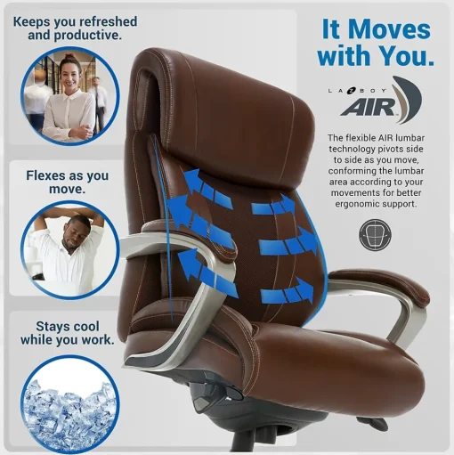 La-Z-Boy Office Chairs<Salerno Ergonomic Bonded Leather Swivel Executive Chair, Brown (45778-BRN)