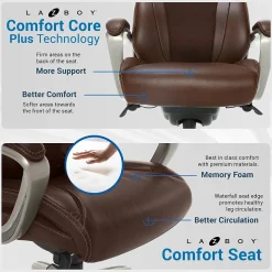 La-Z-Boy Office Chairs<Salerno Ergonomic Bonded Leather Swivel Executive Chair, Brown (45778-BRN)