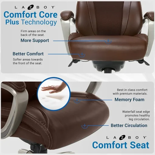 La-Z-Boy Office Chairs<Salerno Ergonomic Bonded Leather Swivel Executive Chair, Brown (45778-BRN)