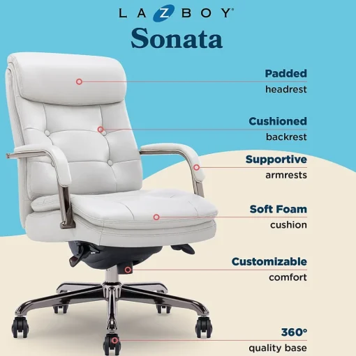 La-Z-Boy Office Chairs<Sonata Ergonomic Bonded Leather Swivel Executive Chair, Gray and Graphite (CCHR10014B)