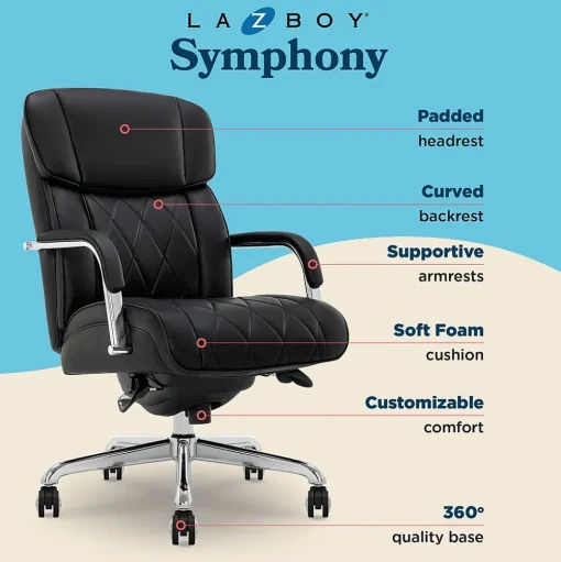 La-Z-Boy Office Chairs<Symphony Ergonomic Bonded Leather Swivel Executive Chair, Black and Chrome (CCHR10013D)