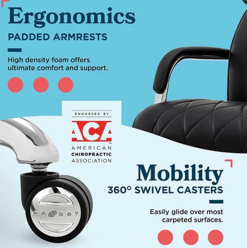 La-Z-Boy Office Chairs<Symphony Ergonomic Bonded Leather Swivel Executive Chair, Black and Chrome (CCHR10013D)