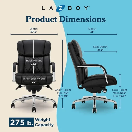 La-Z-Boy Office Chairs<Symphony Ergonomic Bonded Leather Swivel Executive Chair, Black and Chrome (CCHR10013D)
