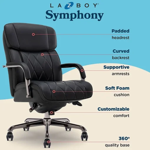 La-Z-Boy Office Chairs<Symphony Ergonomic Bonded Leather Swivel Executive Chair, Black and Graphite (CCHR10013E)