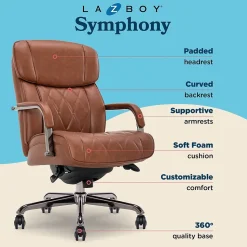 La-Z-Boy Office Chairs<Symphony Ergonomic Bonded Leather Swivel Executive Chair, Cognac and Graphite (CCHR10013C)