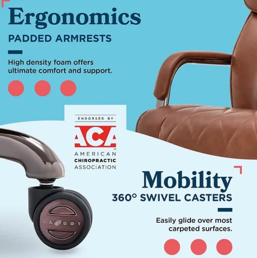 La-Z-Boy Office Chairs<Symphony Ergonomic Bonded Leather Swivel Executive Chair, Cognac and Graphite (CCHR10013C)