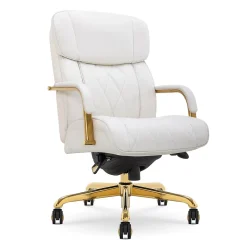 La-Z-Boy Office Chairs<Symphony Ergonomic Bonded Leather Swivel Executive Chair, White and Gold (CCHR10013A)