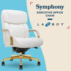 La-Z-Boy Office Chairs<Symphony Ergonomic Bonded Leather Swivel Executive Chair, White and Gold (CCHR10013A)