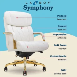La-Z-Boy Office Chairs<Symphony Ergonomic Bonded Leather Swivel Executive Chair, White and Gold (CCHR10013A)