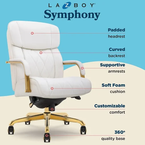 La-Z-Boy Office Chairs<Symphony Ergonomic Bonded Leather Swivel Executive Chair, White and Gold (CCHR10013A)
