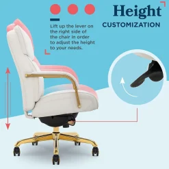 La-Z-Boy Office Chairs<Symphony Ergonomic Bonded Leather Swivel Executive Chair, White and Gold (CCHR10013A)