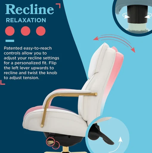 La-Z-Boy Office Chairs<Symphony Ergonomic Bonded Leather Swivel Executive Chair, White and Gold (CCHR10013A)