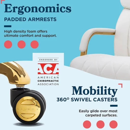 La-Z-Boy Office Chairs<Symphony Ergonomic Bonded Leather Swivel Executive Chair, White and Gold (CCHR10013A)