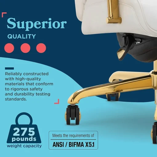 La-Z-Boy Office Chairs<Symphony Ergonomic Bonded Leather Swivel Executive Chair, White and Gold (CCHR10013A)