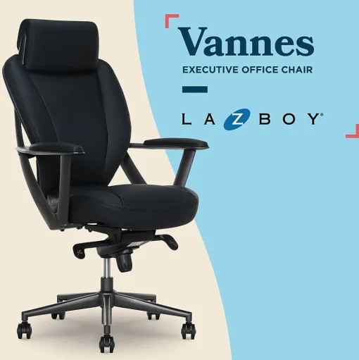 La-Z-Boy Office Chairs<Vannes Ergonomic Faux Leather Swivel Executive Chair, Black (60101-BLK)