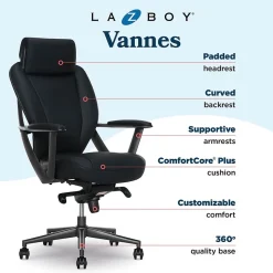 La-Z-Boy Office Chairs<Vannes Ergonomic Faux Leather Swivel Executive Chair, Black (60101-BLK)