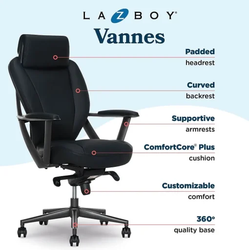 La-Z-Boy Office Chairs<Vannes Ergonomic Faux Leather Swivel Executive Chair, Black (60101-BLK)