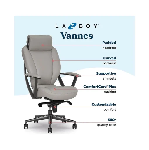 La-Z-Boy Office Chairs<Vannes Ergonomic Polyurethane Swivel Executive Chair, Gray (60101-GRY)