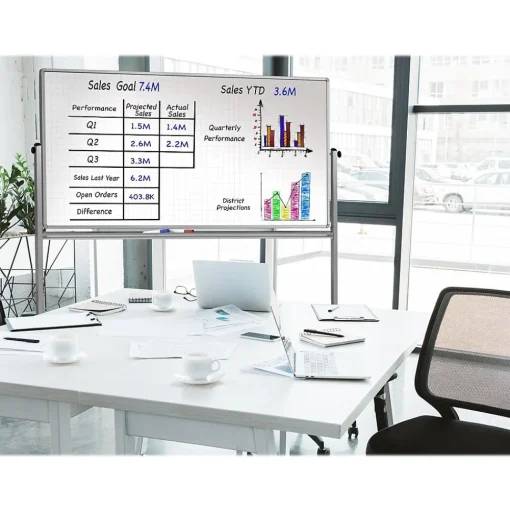 Luxor Dry Erase<Dry-Erase Mobile Combination Ghost Grid/Whiteboard, Aluminum Frame, 40" x 72" (MB7240LB)