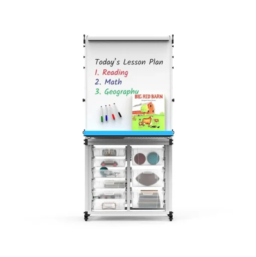 Luxor Dry Erase<Dry-Erase Mobile Modular Teacher Whiteboard with Storage, Steel Frame, 36" x 32" (MBSRWSTN)