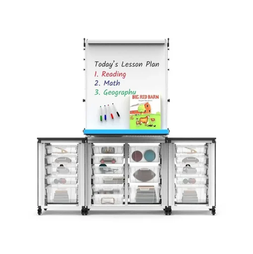 Luxor Dry Erase<Dry-Erase Mobile Modular Teacher Whiteboard with Storage, Steel Frame, 36" x 32" (MBSRWSTN)