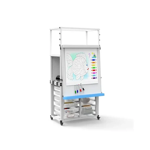 Luxor Dry Erase<Dry-Erase Mobile Modular Teacher Whiteboard with Storage, Steel Frame, 36" x 32" (MBSRWSTN)